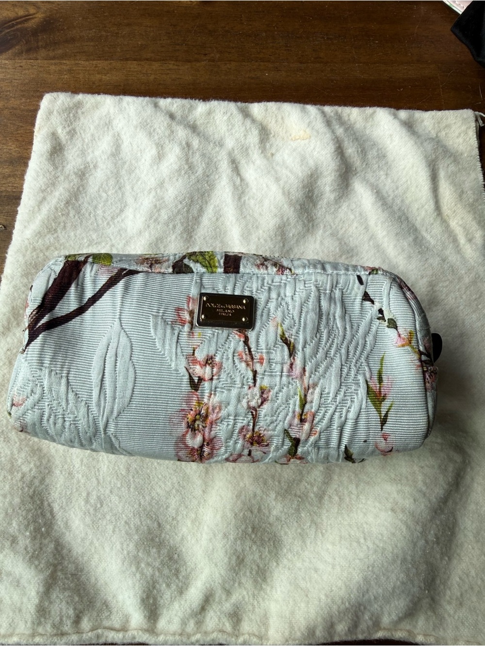 Dolce & Gabbana Light Blue Floral Quilted Cosmetic Pouch